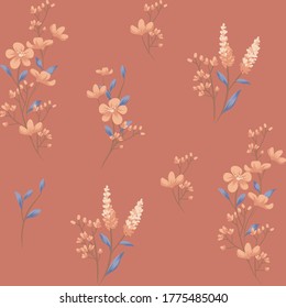 Seamless floral pattern in apricot orange yellow soft red and blue color
