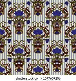 Seamless floral pattern in art nouveau style, vector illustration