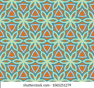 Seamless Floral pattern. Art-deco Geometric background. Modern graphic design. Color vector illustration.