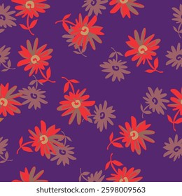 Seamless floral pattern, artistic ditsy print with vintage motif. Elegant botanical design with simple hand drawn plants: small white flowers, leaves on a black background. Vector illustration