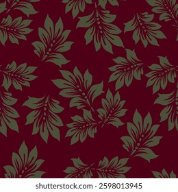 Seamless floral pattern, artistic ditsy print with vintage motif. Elegant botanical design with simple hand drawn plants: small white flowers, leaves on a black background. Vector illustration