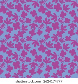 Seamless floral pattern, artistic ditsy print with vintage motif. Elegant botanical design with simple hand drawn plants: small white flowers, leaves on a black background. Vector illustration