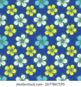 Patrón floral sin fisuras, impresión artística sucia con motivo vintage. Elegante diseño botánico con plantas simples dibujadas a mano: Pequeñas flores blancas, hojas sobre un fondo negro. Ilustración vectorial.