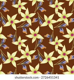 Patrón floral sin fisuras, estampado artístico sucio con motivo retro. Hermoso Fondo de pantalla botánico, diseño textil: flores dibujadas a mano, hojas Pequeñas, ramos rojos abstractos en negro. Ilustración vectorial.