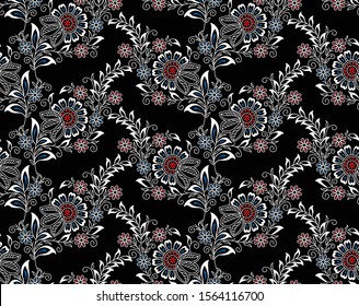 Seamless floral pattern with Asian design elements