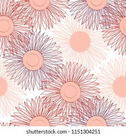 Seamless floral pattern. Autumn background of sunflowers. Line drawing. 

Hand drawn vector.
