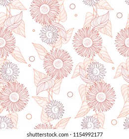 Seamless floral pattern. Autumn background of sunflowers. Line drawing. 

Hand drawn vector.