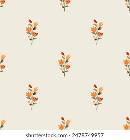 Nahtloses Blumenmuster. Herbstlicher Hintergrund mit orangefarbenem Asterstrauß. Vektorillustration zum Bedrucken von Geweben, Bildschirmhintergründen, Verpackungen usw.