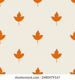 Seamless floral pattern. Autumn background with orange fallen leaves. Viburnum opulus leaf. Vector illustration for printing on fabric, wallpaper, packaging, etc.