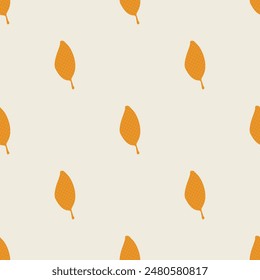 Seamless floral pattern. Autumn background with orange fallen leaves. Blackthorn leaf. Vector illustration for printing on fabric, wallpaper, packaging, etc.