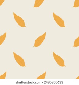 Seamless floral pattern. Autumn background with yellow fallen leaves.  Sweet chestnut leaf. Vector illustration for printing on fabric, wallpaper, packaging, etc.