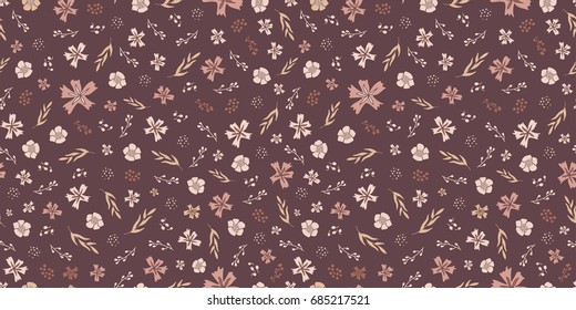 Seamless floral pattern in autumn color palette of brown, dusty pink, cream and beige.