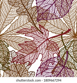Seamless floral pattern with autumn foliage. Background of falling leaves.
