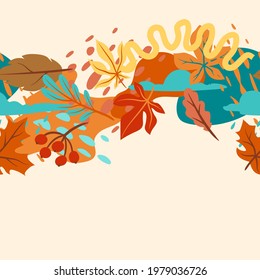 Seamless floral pattern with autumn foliage. Background of falling leaves.