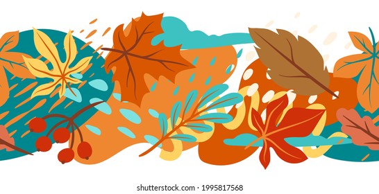 Seamless floral pattern with autumn foliage. Background of falling leaves.