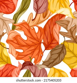 Seamless floral pattern with autumn foliage. Background of leaves.