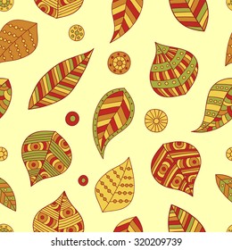 Seamless floral pattern. Seamless autumn texture with leaves. Endless pattern. Ornate floral background can be used for wallpaper, pattern fills, web page background, surface textures.