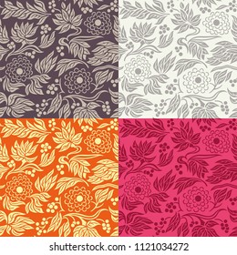 Seamless floral pattern background 3 in 4 color variations vector illustration