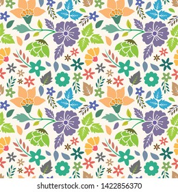 Seamless floral pattern background abstract colorful flowers and leaves