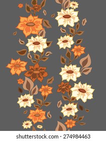 Seamless floral pattern. Background with autumn flowers and leafs.