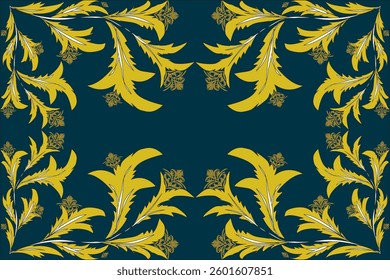 seamless floral pattern, with the background is blue on the leaves is gold has the flowers damask,  art ornament print.Design for carpet, cover.wallpaper, wrapping, fabric, clothing