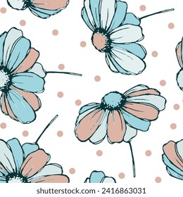 Nahtlose Blumenmuster mit Hintergrund. bunter floraler Hintergrund. Vektorgrafik abstrakter Kunst, Stoffblumendesign mit Aquarellstruktur