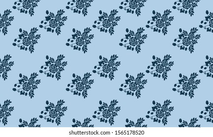 Seamless floral pattern background, element flower and leaves dark blue.