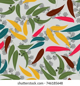 Seamless floral pattern. Background with eucalyptus leaves