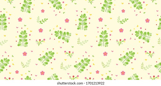 Nahtlose florale Muster Hintergrund, Illustration zur Vektorillustration von Blumen, handgezeichnetes Dekorationselement, Nahtlose Hintergründe und Wallpaper für Gewebe, Verpackung, Dekorationsdruck, Textilien, sich wiederholende Muster