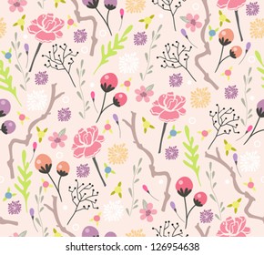 Seamless floral pattern. Background with flowers and leafs.