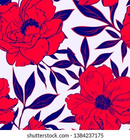 Patrón floral sin soldadura. Fondo con flores y hojas.