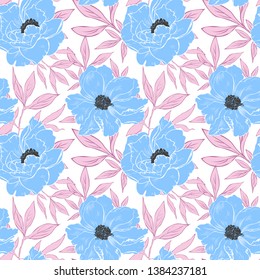 Seamless floral pattern. Background with flowers and leafs.