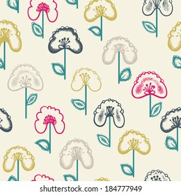 Seamless floral pattern. Background with flowers and leafs. Pastel backdrop.