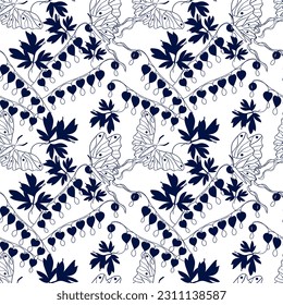 Seamless floral pattern background flowers ornament wallpaper textile Illustration "bleeding heart" dicentra