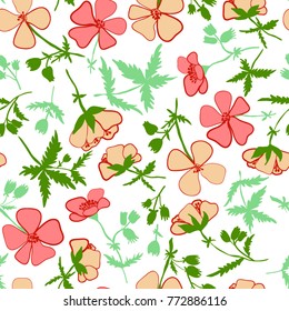 Seamless floral pattern. Background with flowers and leaves. Natural print for wallpaper, wrapping paper, scrapbooking, textile.