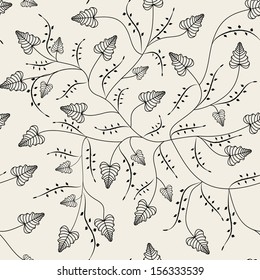 Seamless floral pattern background with graphic leaves