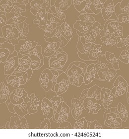 Seamless floral pattern background outline light beige on brown EPS 10