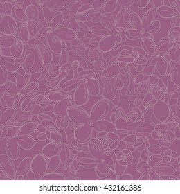 Seamless floral pattern background outline lilac flower light beige on purple color, abstract ornate