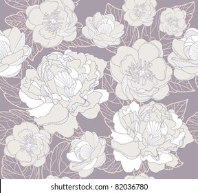 Seamless floral  pattern. Background with peonies and cherry blossom flowers.