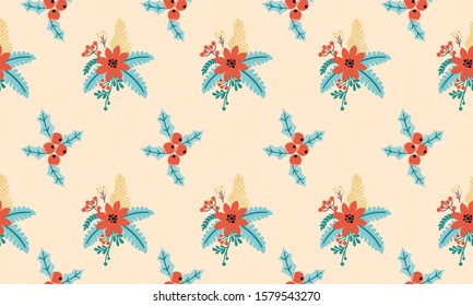Seamless floral pattern background, with red flower motif.