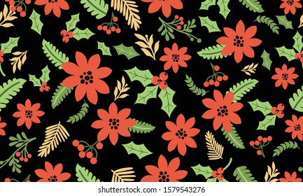 Seamless floral pattern background, with red flower motif.