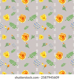Seamless floral pattern. Background in roses and leaves for textiles, fabrics, cotton fabric, covers, wallpaper, print, gift wrapping, postcard, scrapbooking.