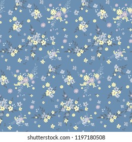 Seamless floral pattern. Background in small flowers for textiles, fabrics, cotton fabric, covers, wallpaper, print, gift wrapping, postcard, scrapbooking