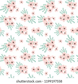 Seamless floral pattern. Background in small flowers for textiles, fabrics, cotton fabric, covers, wallpaper, print, gift wrapping, postcard, scrapbooking