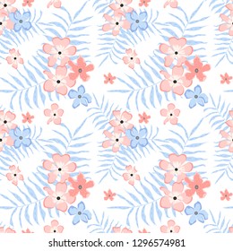Seamless floral pattern. Background in small flowers for textiles, fabrics, cotton fabric, covers, wallpaper, print, gift wrapping, postcard, scrapbooking 
