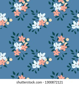 Seamless floral pattern. Background in small flowers for textiles, fabrics, cotton fabric, covers, wallpaper, print, gift wrapping, postcard, scrapbooking 