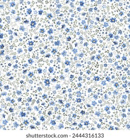 seamless floral pattern, seamless background with small blue flowers