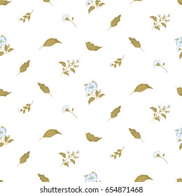 Seamless floral pattern. Background in small blue flowers on a white background for textiles, fabric, cotton fabric, cover, wallpaper, stamp, gift wrap, postcard.