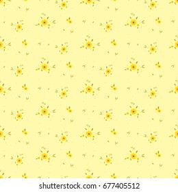 Seamless floral pattern. Background in small yellow flowers on a yellow background for textiles, fabric, cotton fabric, covers, wallpaper, print, gift wrapping, postcard, scrapbooking.