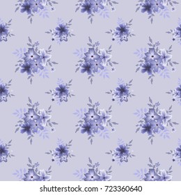 Seamless floral pattern. Background in small flowers on a blue background for textiles, fabrics, cotton fabric, covers, wallpapers, print, gift wrapping, postcard, scrapbooking.